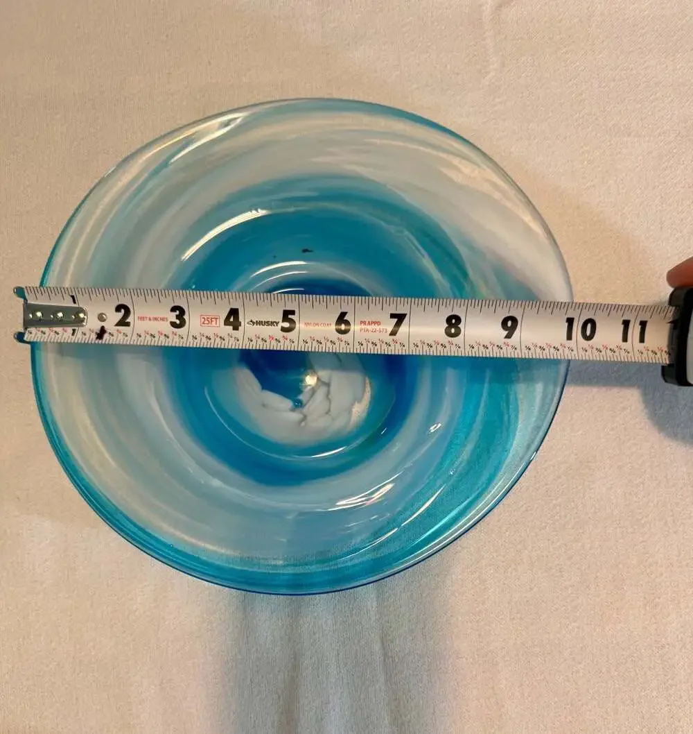 Mid-Century Blown Glass Swirl Bowl, Blue and White Ocean Design